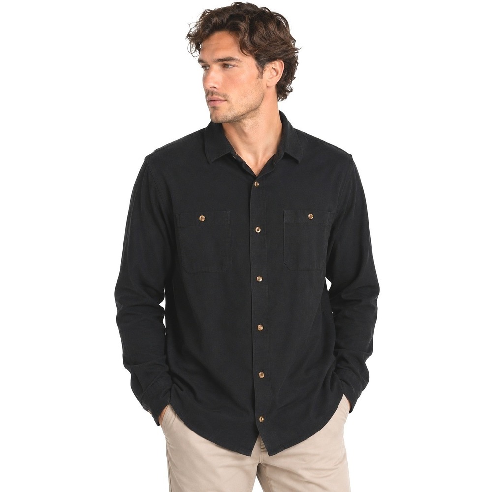TravisMathew Mens XL Black Long Sleeve Button Down Shirt Stretch Cotton 1MX435